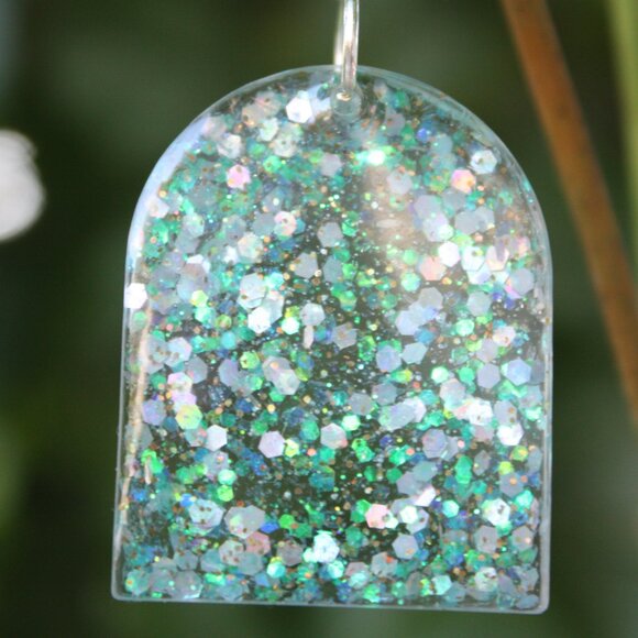 Turquoise Mermaid Glitter Earrings Hand Crafted - Picture 7 of 7